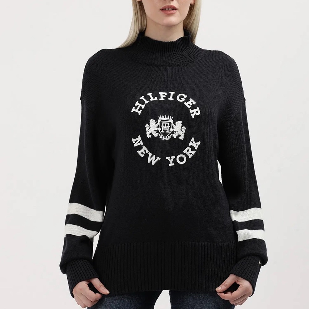 Tommy Hilfiger Women’s Varsity Mock Neck Embroidered Logo Sweater Size S